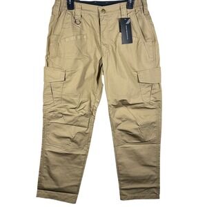 Mens Khaki Tactical‎ Cargo Pants 32W 30L Polyester Cotton Outdoor Work Pants